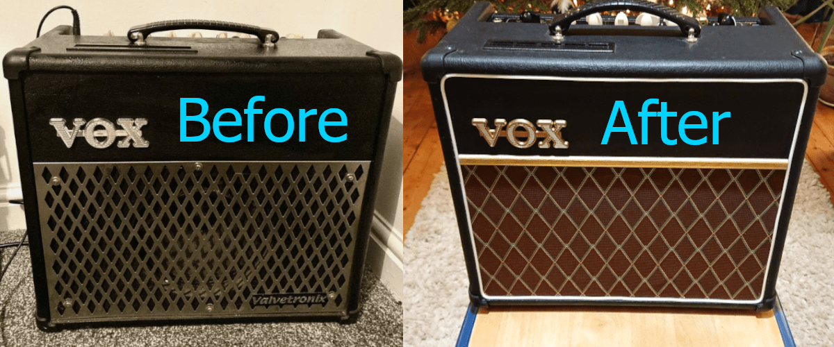 Before and after- Vox custom Valvetronix AC30 style mod