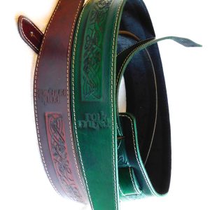 Folk Friend leather guitar straps with embossed Celtic pattern for sale in our Sheffield guitar shop Finale Guitar