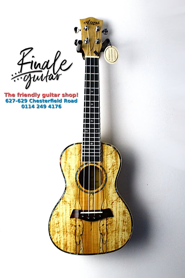 Aiersi SU084 Spalted Maple Concert Ukulele- beautiful looks, clear, bright tone & great projection for sale in our Sheffield Guitar Shop, Finale Guitar